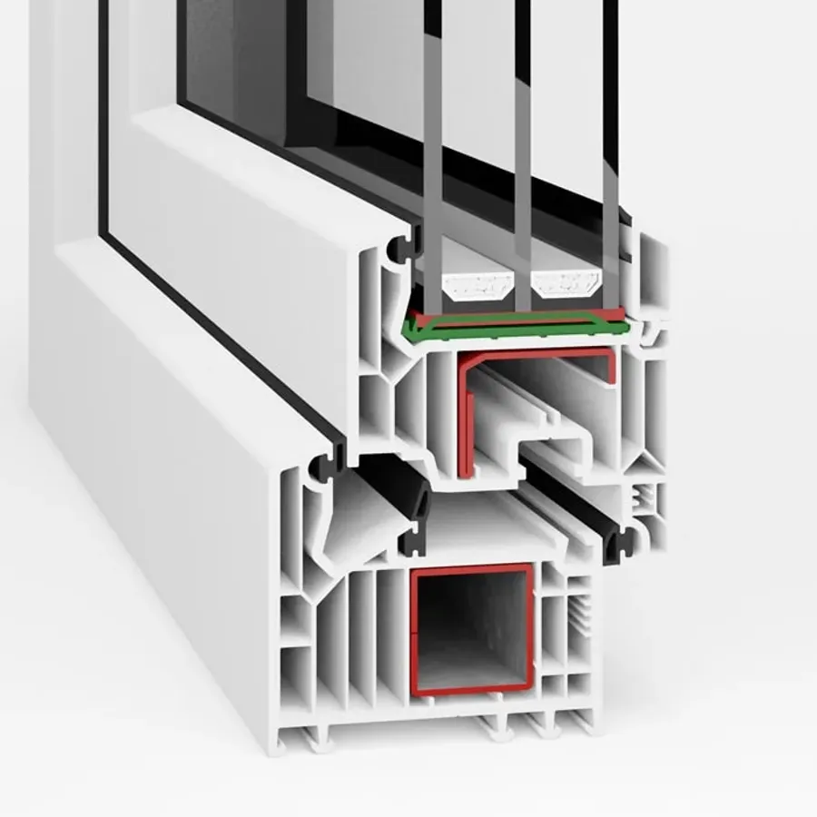 Przekrój profilu VEKA Softline 82 z uszczelką środkową